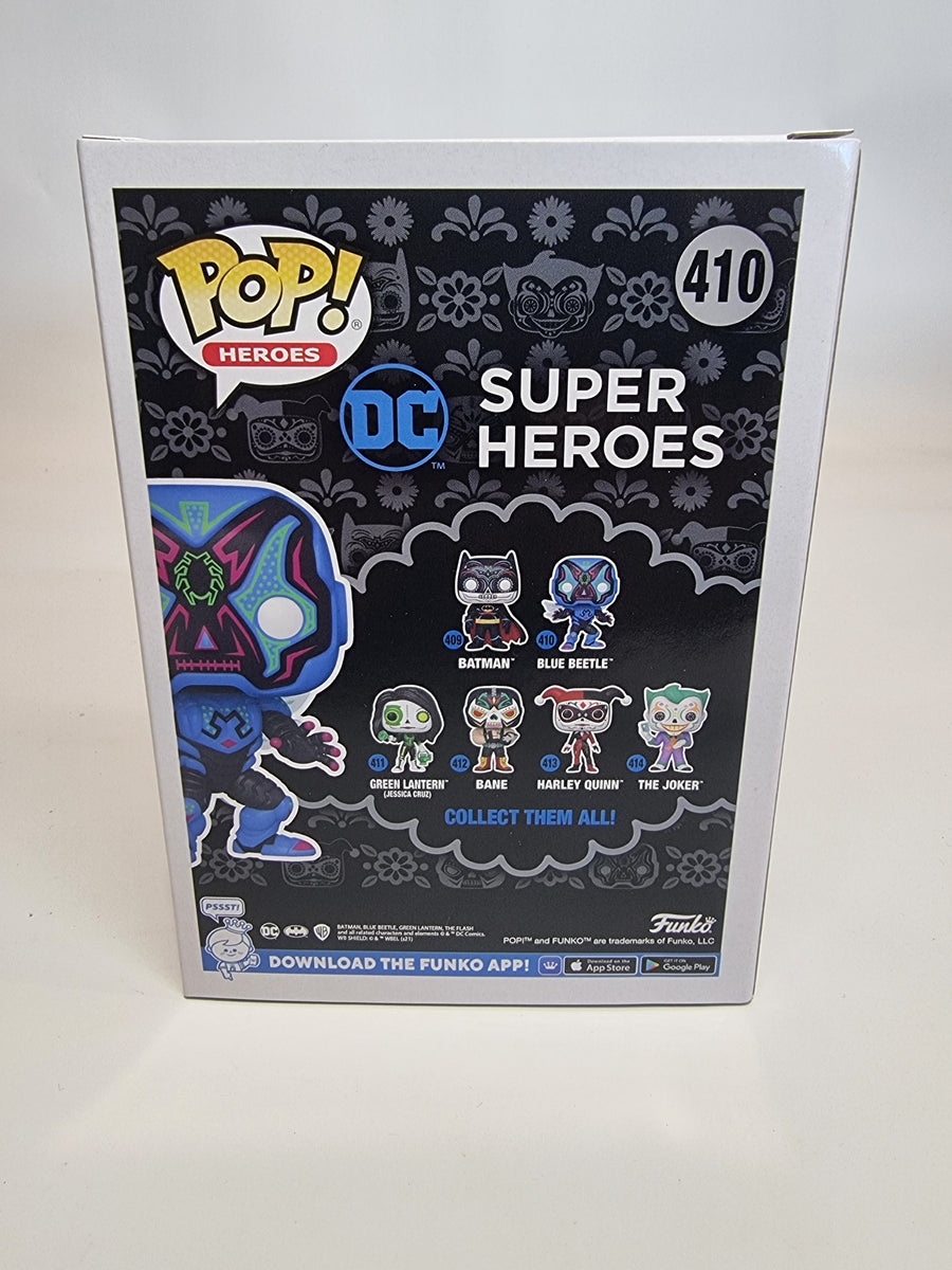 Funko Pop Heroes #410 - Blue Beetle Day Of The Dead Glow In Dark Chase (GameStop Exclusive)